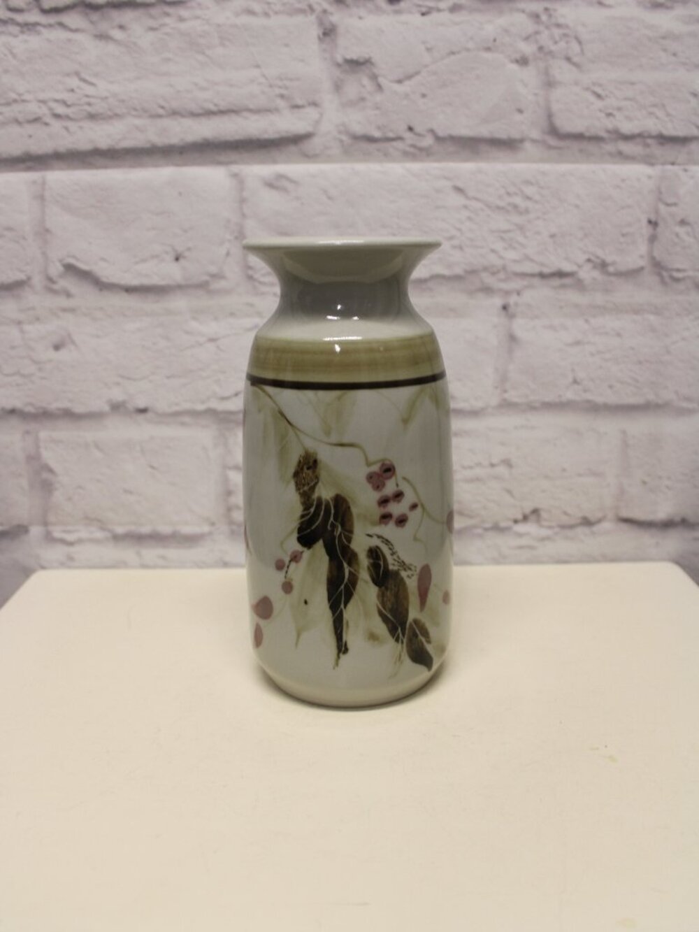 Off White Light Gray Glazed Pottery Vase Handmade Signed